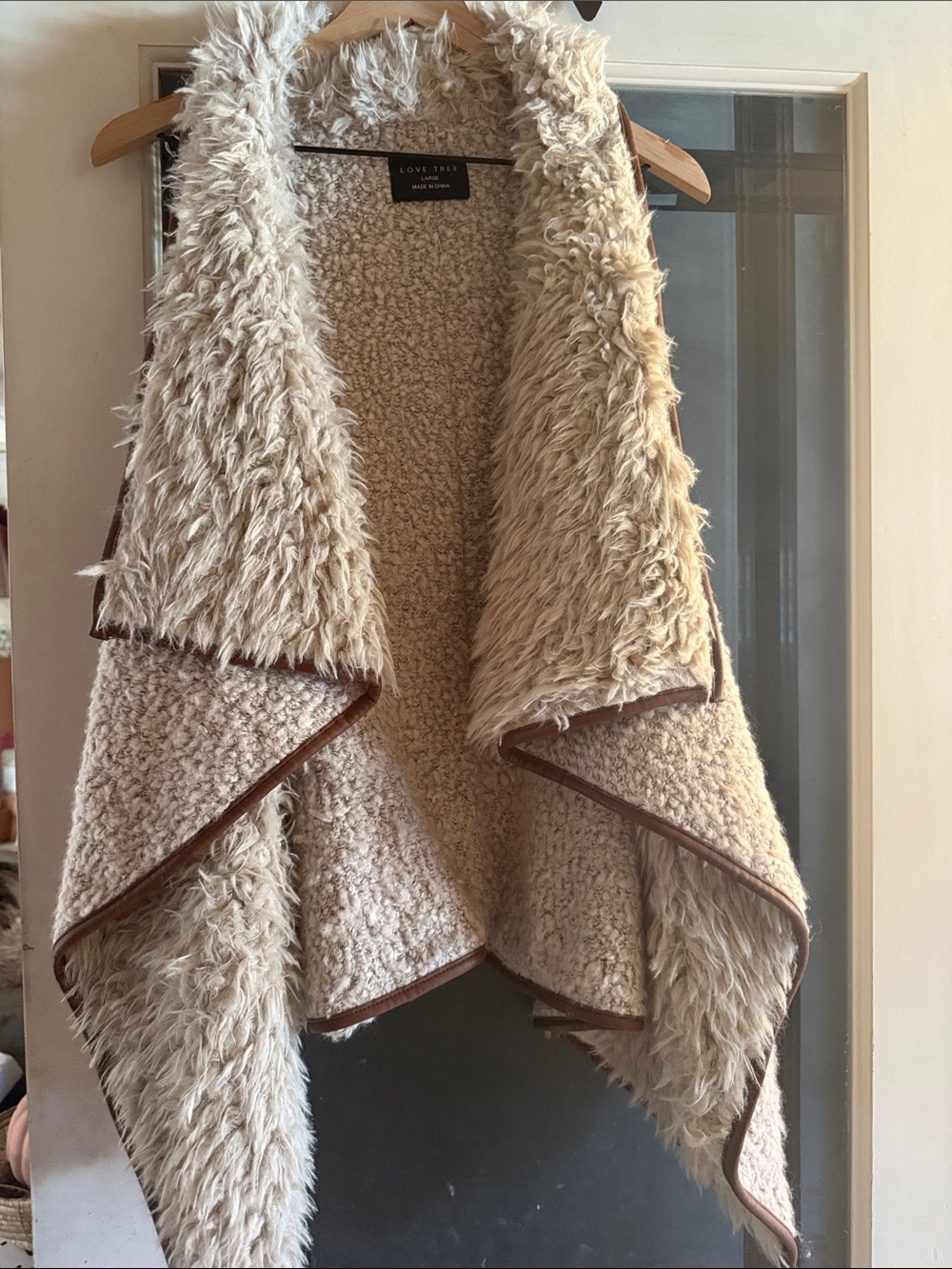 Love Tree Cream Faux Shearling Open-Front Vest